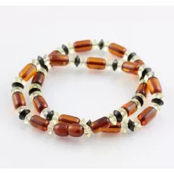 Cognac cylinder beads Baltic amber necklace 16in