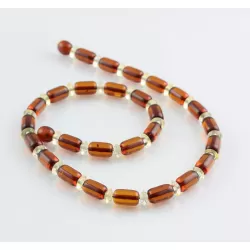 Cognac cylinder beads Baltic amber necklace 16in