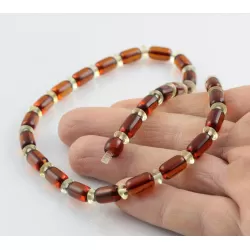 Cognac cylinder beads Baltic amber necklace 16in