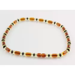 Cognac cylinder beads Baltic amber necklace 16in