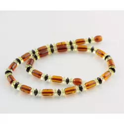 Cognac cylinder beads Baltic amber necklace 16in