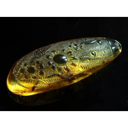 Carved Amulet Baltic amber fossil pendant w insect