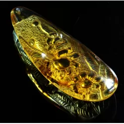 Carved Amulet Baltic amber fossil pendant w insect