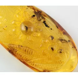 Carved Amulet Baltic amber fossil pendant w insect
