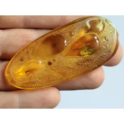 Carved Amulet Baltic amber fossil pendant w insect