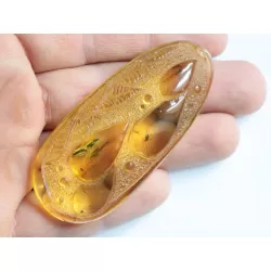 Carved Amulet Baltic amber fossil pendant w insect