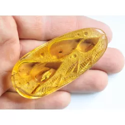 Carved Amulet Baltic amber fossil pendant w insect