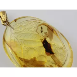 Ant Insect in Carved Amulet Baltic amber fossil pendant