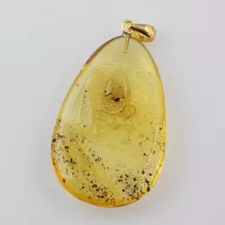 Winged Scale Insect in Carved Amulet Baltic amber fossil pendant