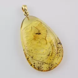 Winged Scale Insect in Carved Amulet Baltic amber fossil pendant