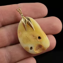 Genuine Baltic Amber Gold Plated Amulet Pendant