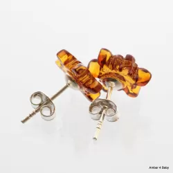 Carved Snowflake Baltic Amber Stud Earrings