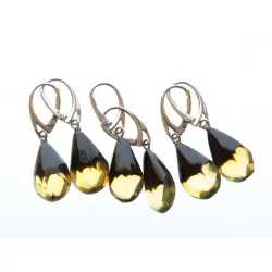 3 Faceted drops Baltic amber Silver Earrings