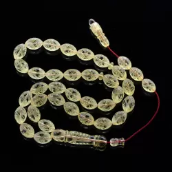 Islamic 33 Prayer Carved OLIVE Baltic amber beads rosary