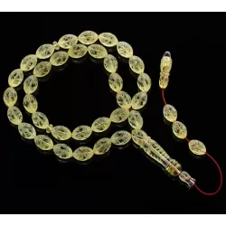 Islamic 33 Prayer Carved OLIVE Baltic amber beads rosary