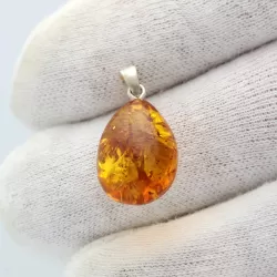 Glittering Carved Baltic Amber Pendant
