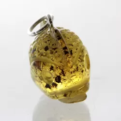 Green Baltic Amber figurine FISH Pendant Silver Charm