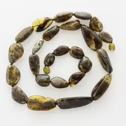 Large dark beads Baltic amber kntted necklace 61cm