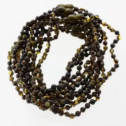 5 Dark ROUND Baltic amber teething necklaces 33cm