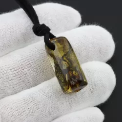 Natural Amber Pendant w Leather Cord