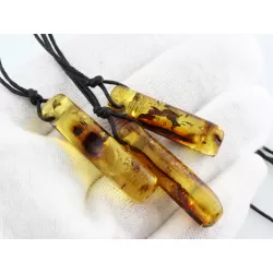3 Natural Amber Pendants w Leather Cord