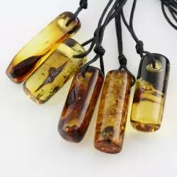 5 Natural Amber Pendants w Leather Cord