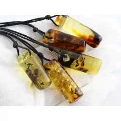 5 Natural Amber Pendants w Leather Cord