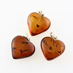 3 Baltic Amber Hearts Silver Pendants