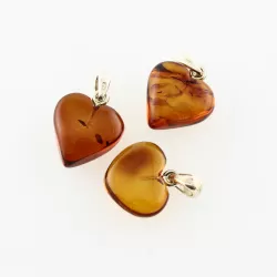 3 Baltic Amber Hearts Silver Pendants