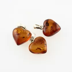 3 Baltic Amber Hearts Silver Pendants