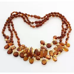 3 Cognac Leaf Baltic amber Choker Leaves Necklace 46cm