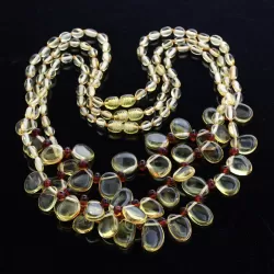 3 Lemon Leaf Baltic amber Choker Leaves Necklace 46cm