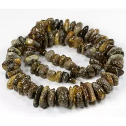 Massive dark Baltic amber knotted beads necklace with bracelet