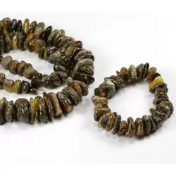 Massive dark Baltic amber knotted beads necklace with bracelet