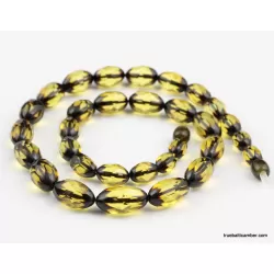 Facet Cut OLIVE beads Baltic amber necklace 19in