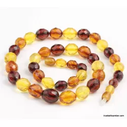 Facet cut OLIVE beads Baltic amber necklace 20in