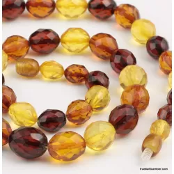 Facet cut OLIVE beads Baltic amber necklace 20in