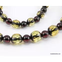 Faceted Baltic amber greenish ROUND beads necklace 20in