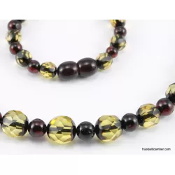 Faceted Baltic amber greenish ROUND beads necklace 20in