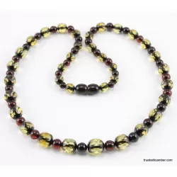 Faceted Baltic amber greenish ROUND beads necklace 20in
