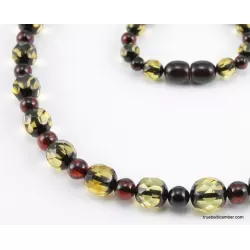 Faceted Baltic amber greenish ROUND beads necklace 20in