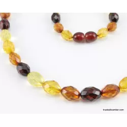 Faceted Baltic amber Multi OLIVE beads necklace