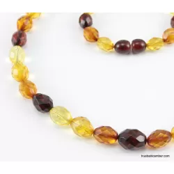 Faceted Baltic amber Multi OLIVE beads necklace
