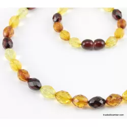 Faceted Baltic amber Multi OLIVE beads necklace