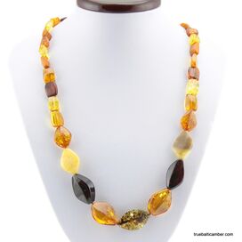 Cut stones Baltic amber knotted necklace