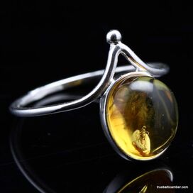 Baltic amber silver ring w fossil insect inclusion