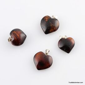 4 Ruby HEART Baltic amber pendants