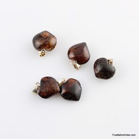 5 Ruby HEART Baltic amber pendants