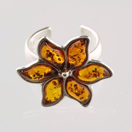 Multi Petals Baltic Amber silver adjustable ring