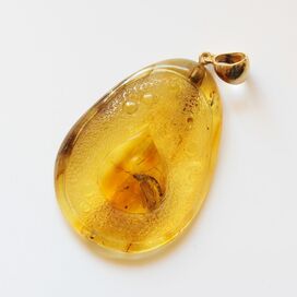 Matfly Insect in Carved Amulet Baltic amber fossil pendant